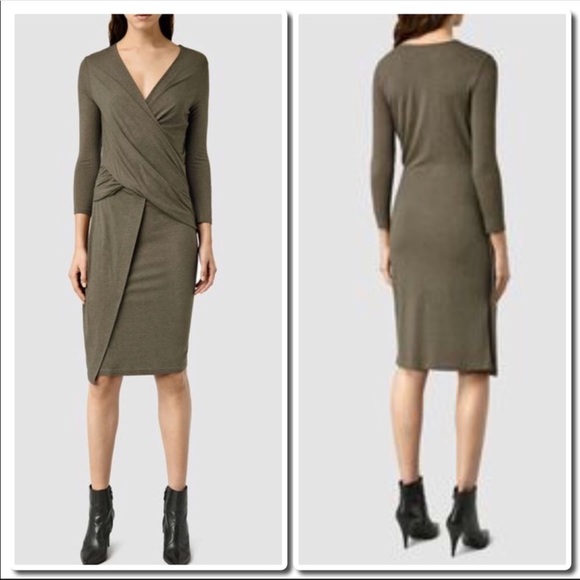 All Saints Adria Dress In Wren Brown - Picture 3 of 4